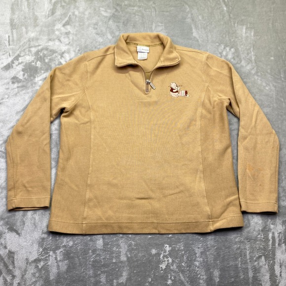 disneyland Tops - Disneyland Winnie the Pooh Embroidered Tan Fleece Quarter Zip Pullover Top Sz L‎